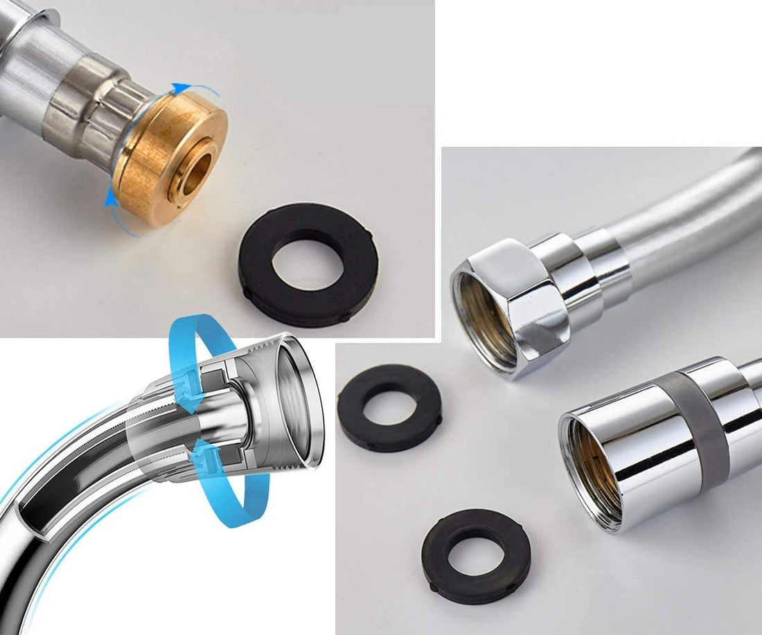 MineralStream chrome shower hose connected to a handheld shower head