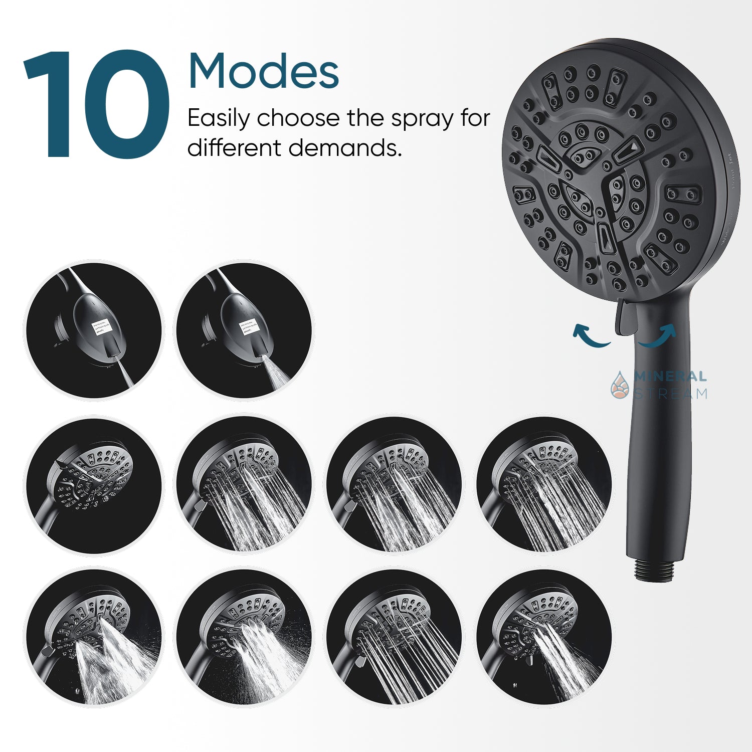 MineralStream Luxe 10 Mode shower head with multi-stage filter cartridge