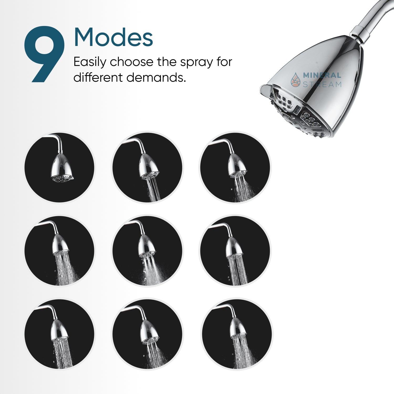 20 Stage Filtration Bell-Shaped Wall Shower Head mounted on a shower arm