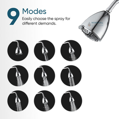 20 Stage Filtration Bell-Shaped Wall Shower Head mounted on a shower arm