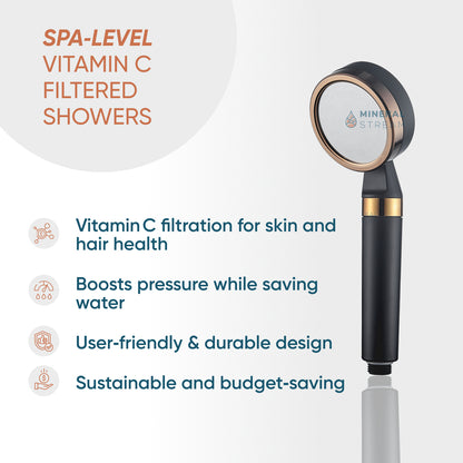 MineralStream BLACK Vitamin C Complete Shower Kit - showerhead closeup