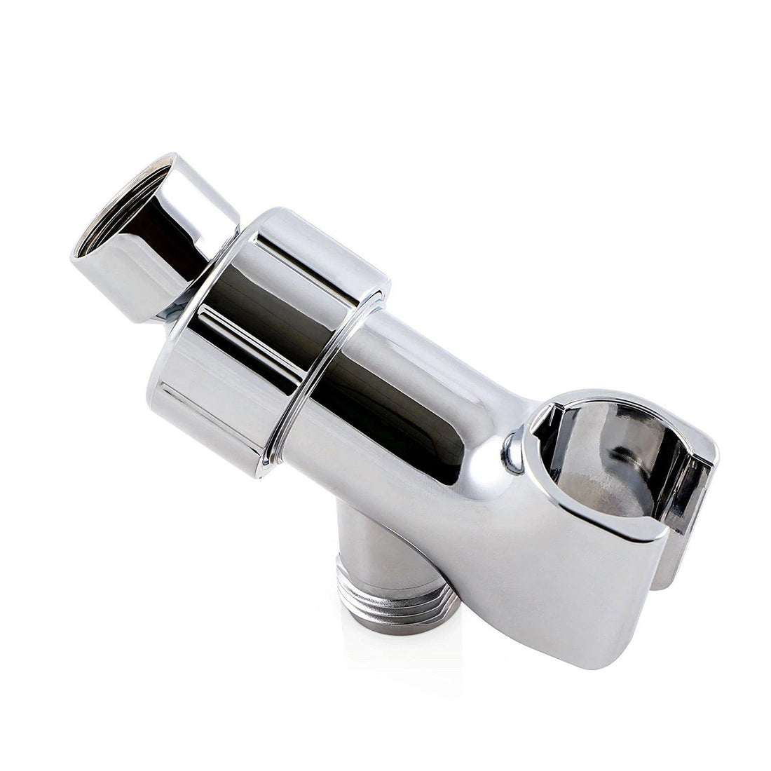 MineralStream Shower Head Holder in chrome mounted on a shower arm holding a handheld shower head