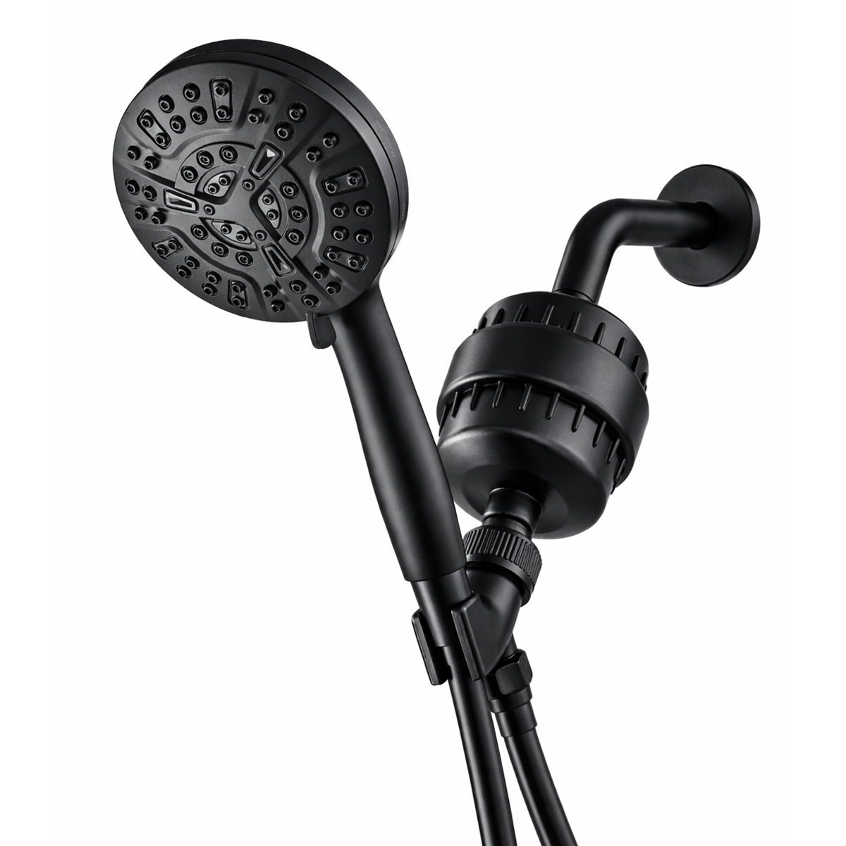Luxe 10 Mode Showerhead Complete Shower Kit in black showing all included parts