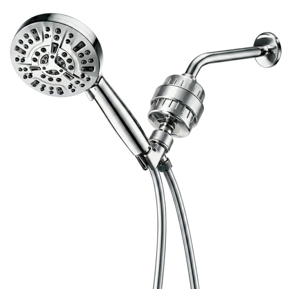Luxe 10 Mode Showerhead Complete Shower Kit in chrome - full kit front view