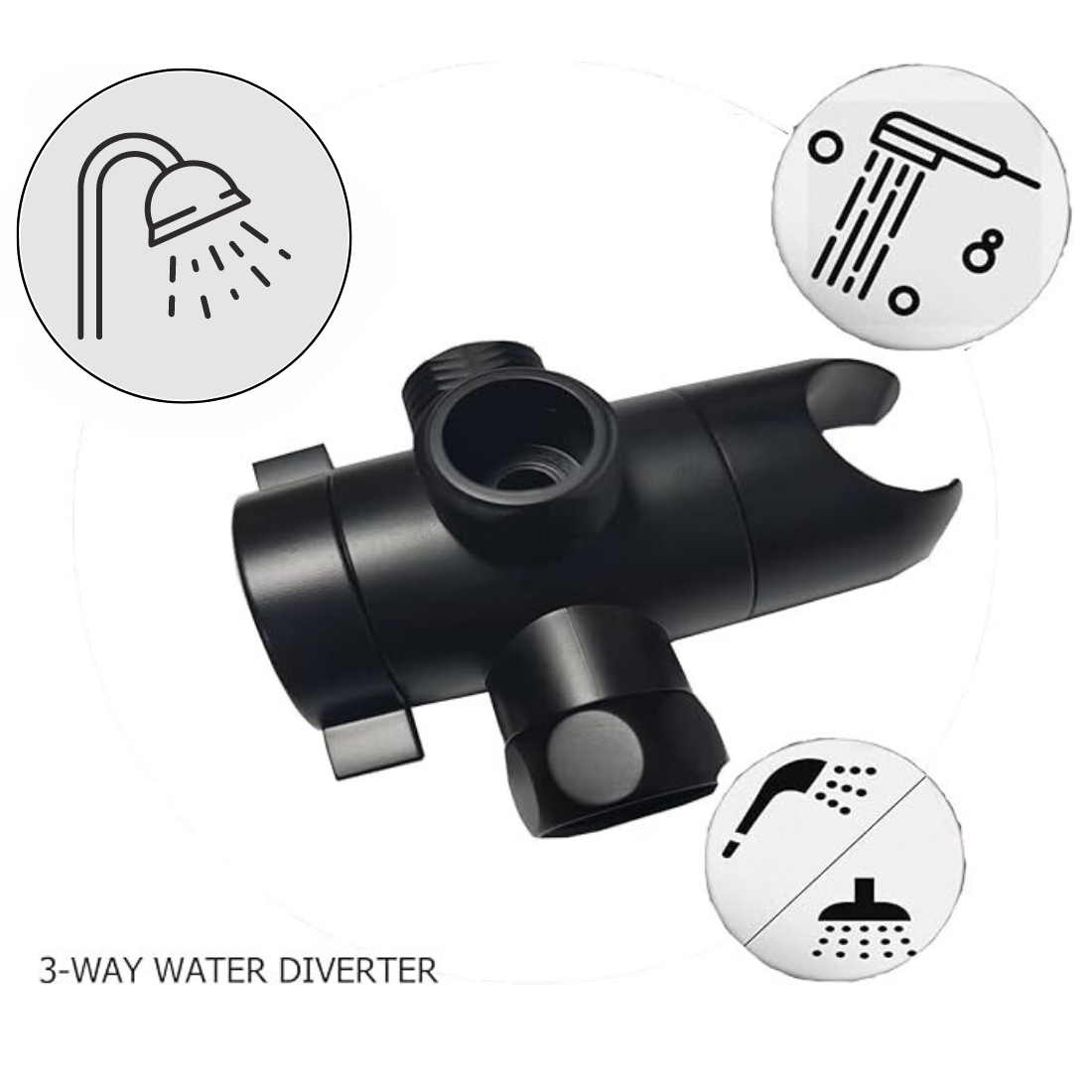 3-Way Shower Diverter - Black, close-up of the matte black diverter valve
