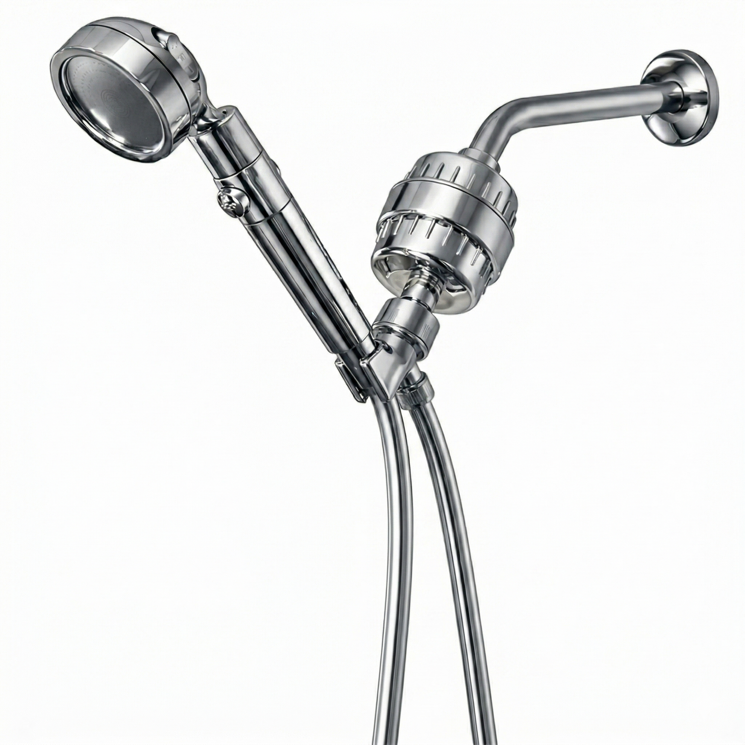 MineralStream Duo Shower Head Complete Shower Kit in chrome with arm, holder and inline filter