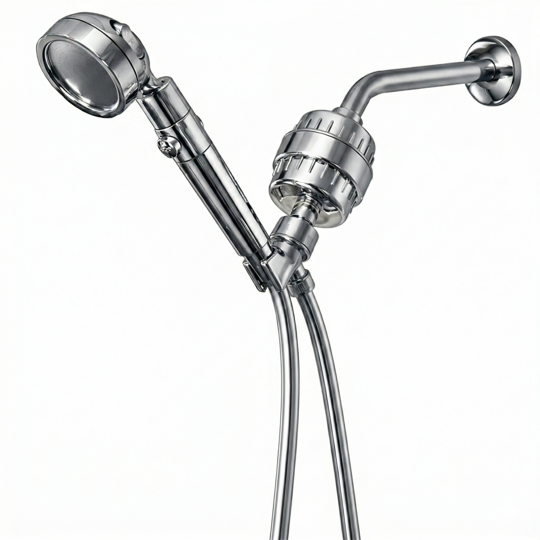 MineralStream Duo Shower Head Complete Shower Kit in chrome with arm, holder and inline filter