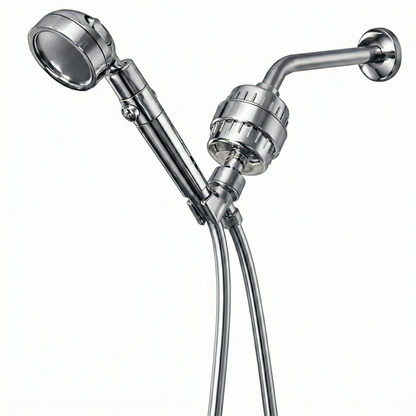 MineralStream Duo Shower Head Complete Shower Kit in chrome with arm, holder and inline filter