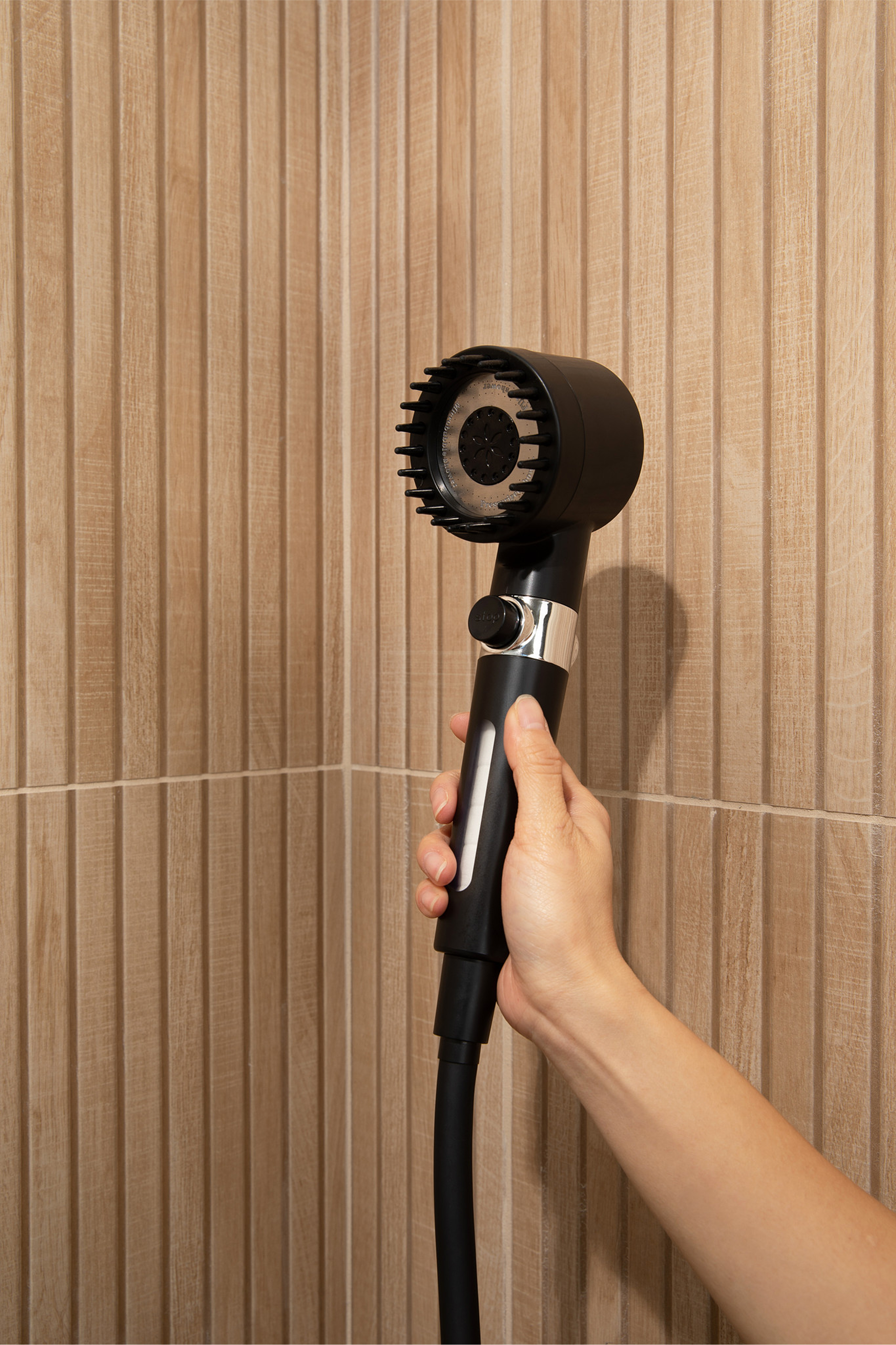 MineralStream Massage Filtered Shower Head showing PP cotton cartridge filtration
