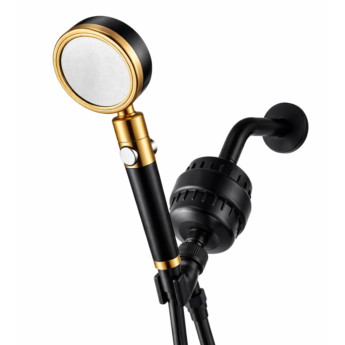 MineralStream Duo Shower Head Complete Shower Kit in black showing all included accessories