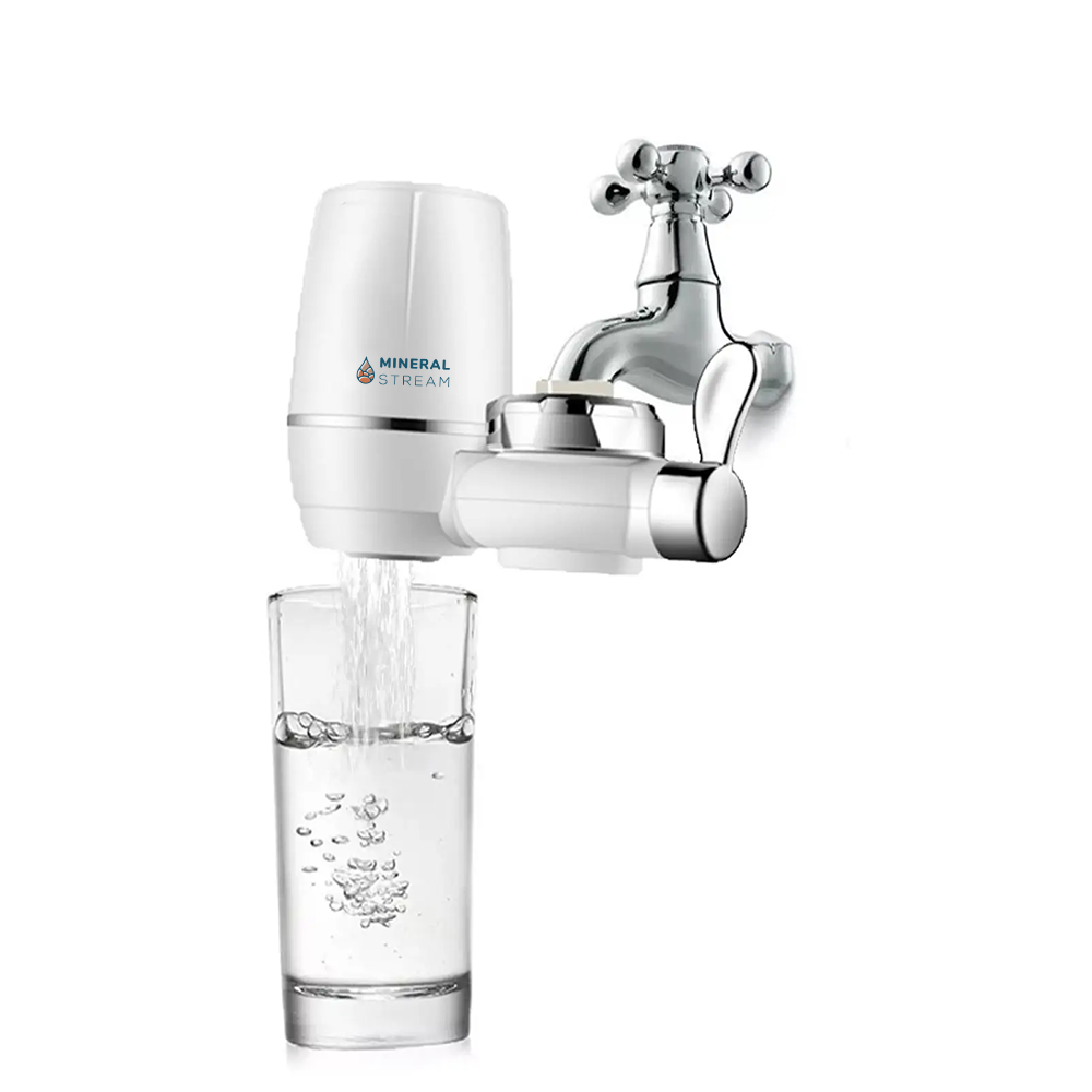 Advanced Faucet Water Filter results showing clear purified drinking water