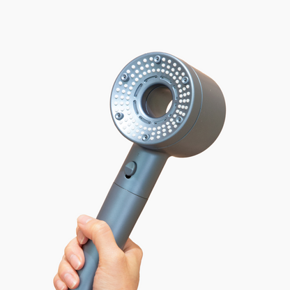 Hey Pure Filtered Shower Head in blue, handheld filtered shower head front view