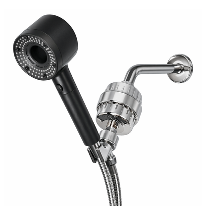 Hey Pure Filtered Shower Head complete kit in black with hose and bracket