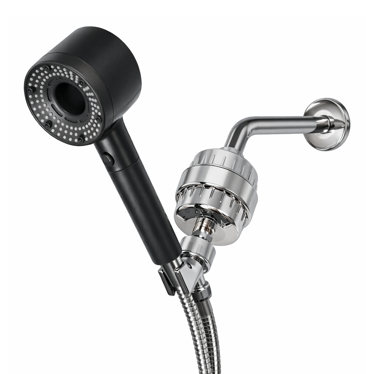 Hey Pure Filtered Shower Head complete kit in black with hose and bracket