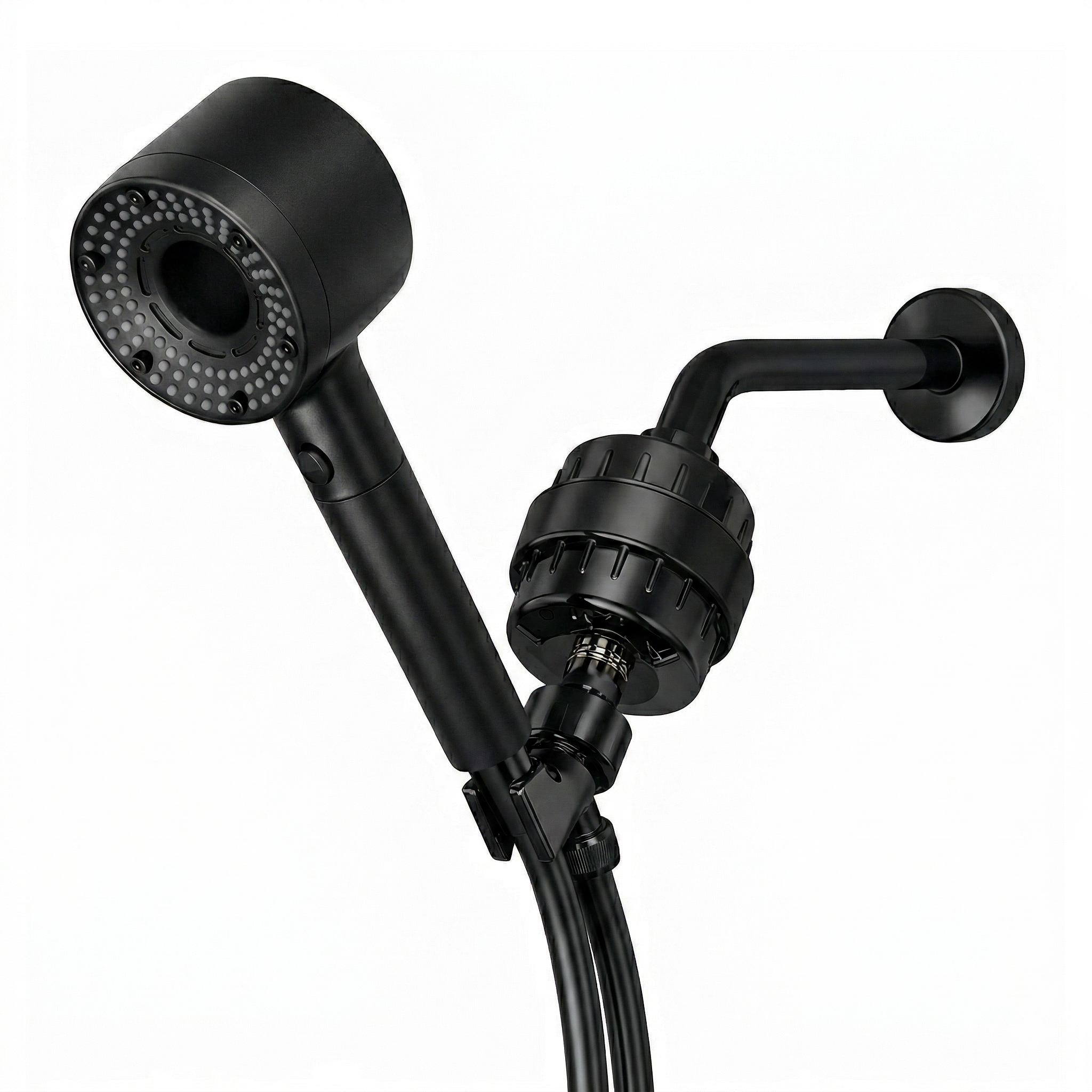 Hey Pure Filtered Shower Head complete kit in black with hose and bracket