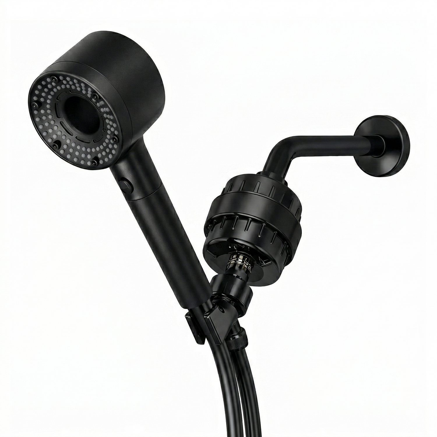 Hey Pure Filtered Shower Head complete kit in black with hose and bracket