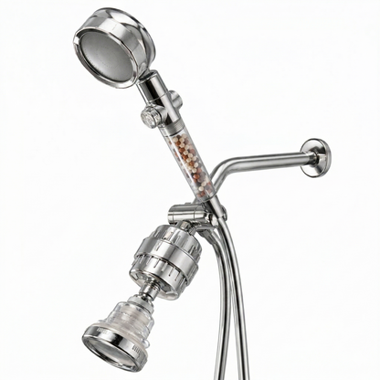 TurboFan Dual Shower System kit by Mineral Stream - handheld and wall heads with filter
